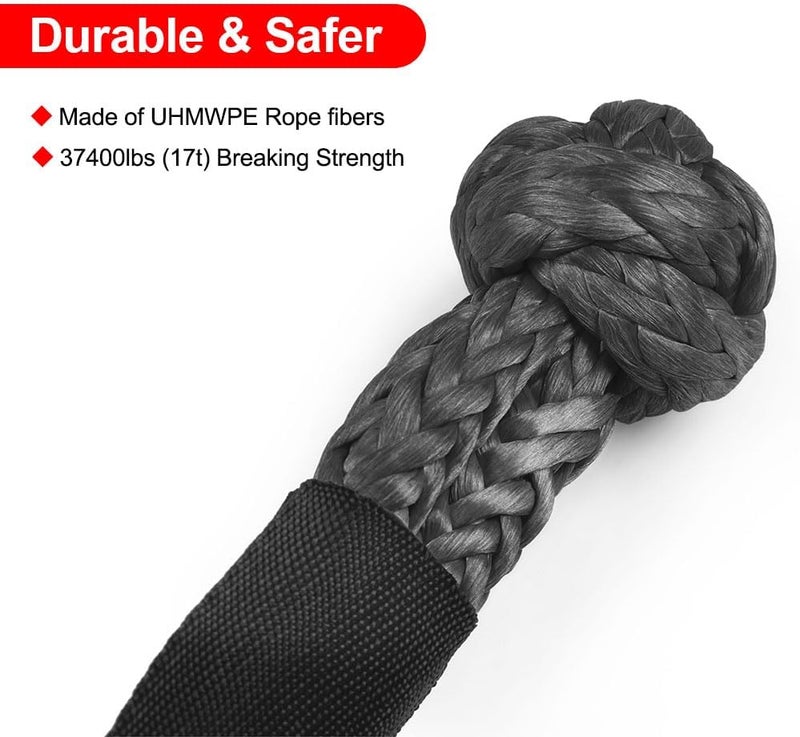 Dyno Racing 41000lbs Winch Rope Synthetic Soft Shackle+Recovery Ring Set Rugged Shackles with Protective Sleeve for Truck Vehicle Recovery - Image 5